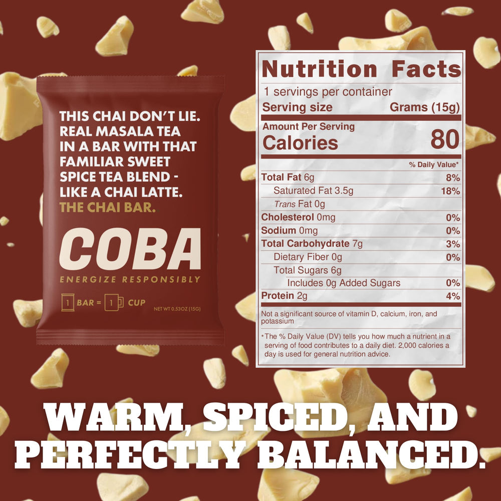 COBA matcha coffee chocolate bar antioxidant energizer.