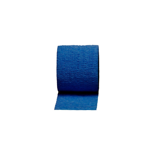 Coban NL blue non-latex wrap demonstrates self-adherence for secure dressings.