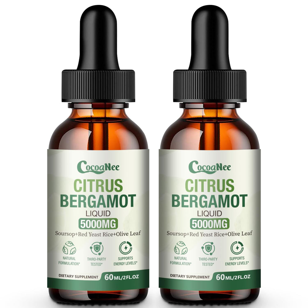 CocoaNee bottle pour of bergamot liquid drops for easy daily use and balance support