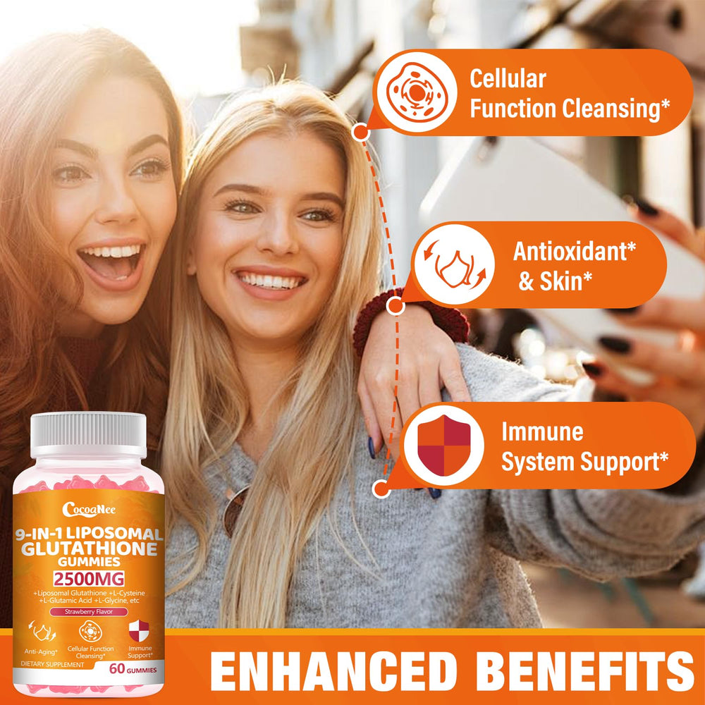 CocoaNee Glutathione Gummies ingredients label shown for transparency.