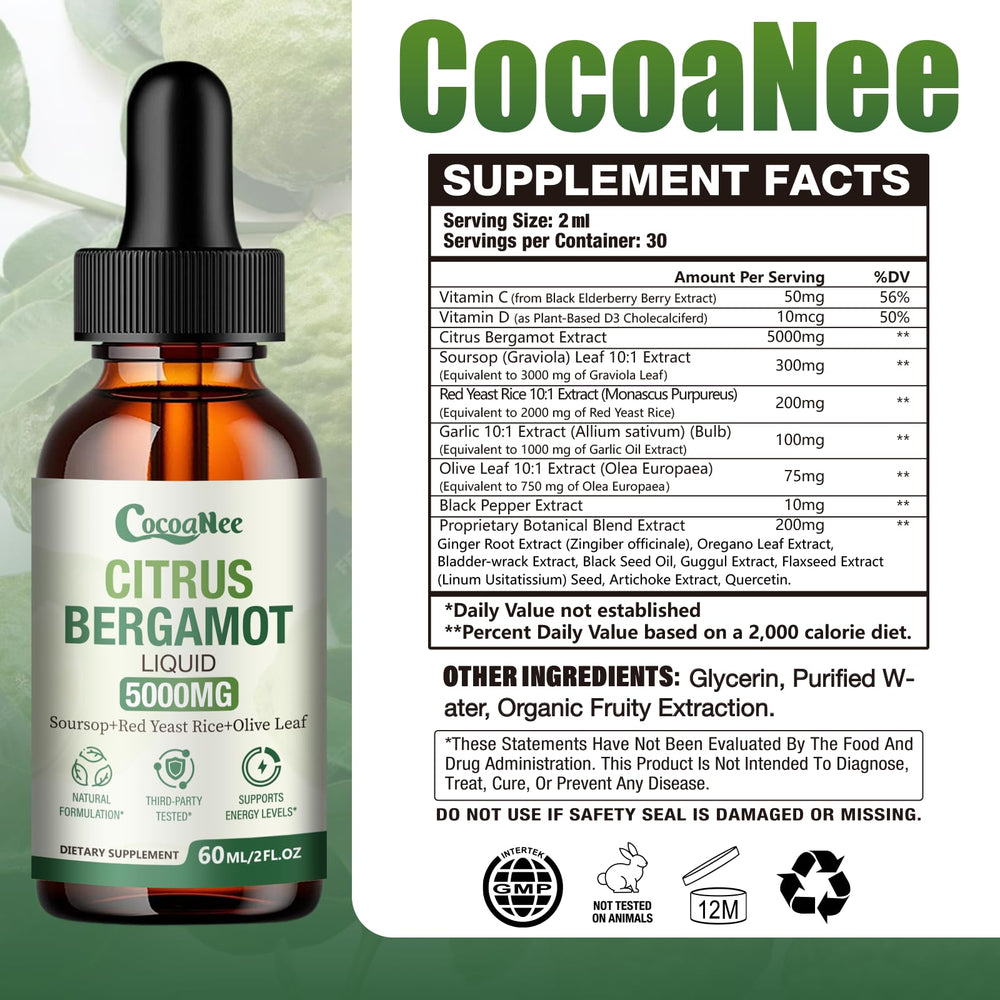 CocoaNee red yeast rice drops close-up highlighting 5000mg potency for cholesterol balance potential