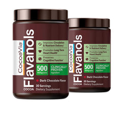 CocoaVia cardio health cocoa powder tub showing convenient daily supplement for heart support.