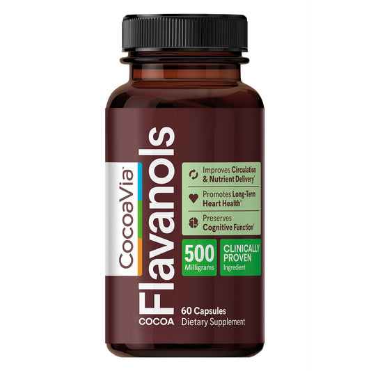 CocoaVia Cocoa Flavanols 500mg bottle for daily heart and brain support
