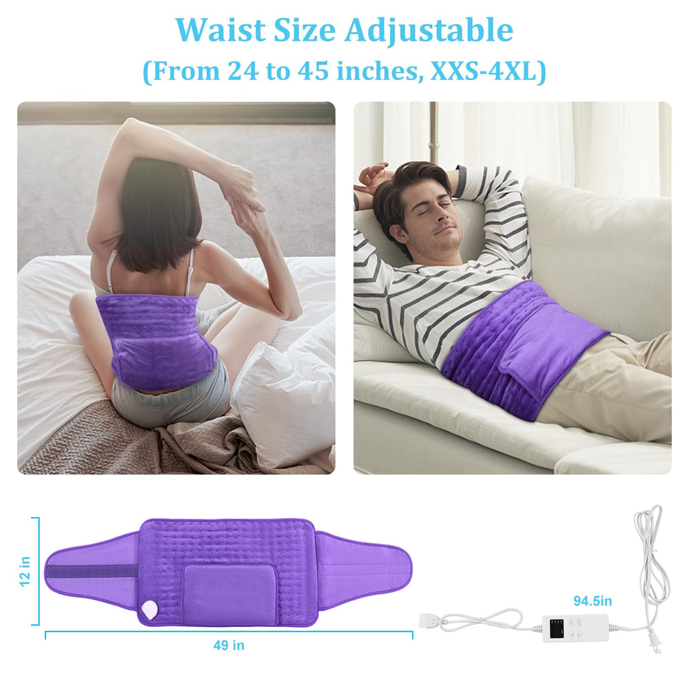 COCOBELA heating pad on lower back demonstrating cramps warmth.