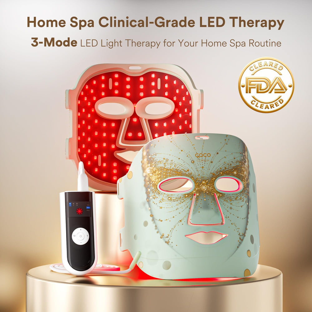 COCO CORALIA blue light therapy face mask close-up highlighting dual wavelengths