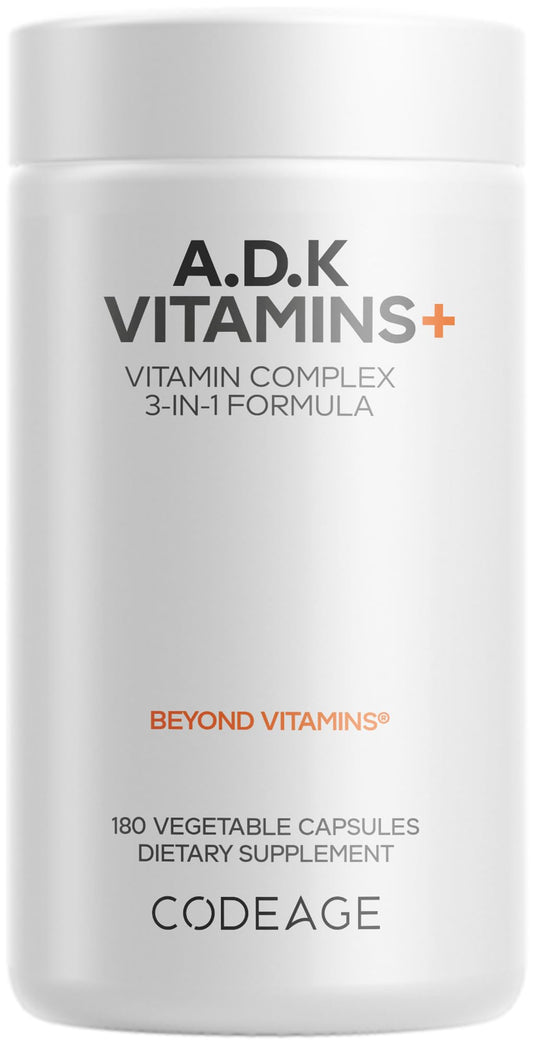 Codeage ADK bottle close-up showing a daily vitamin capsule for wellness support