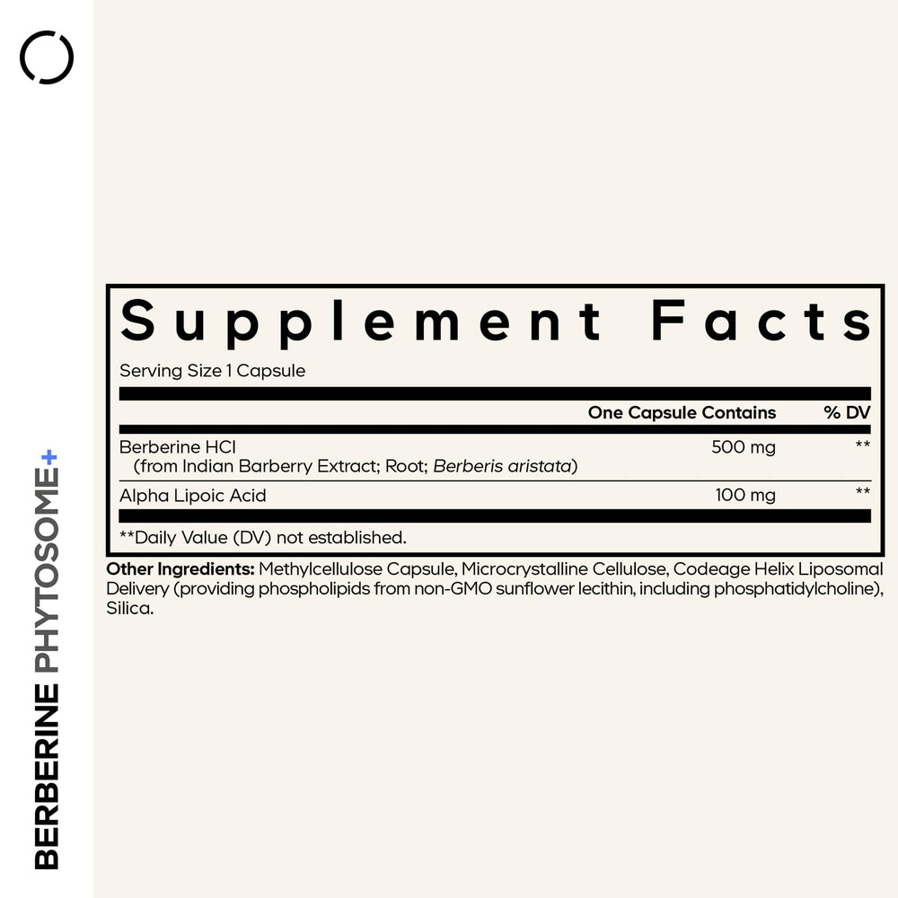 Codeage Berberine Phytosome alpha-lipoic acid ingredient in supplement formulation.