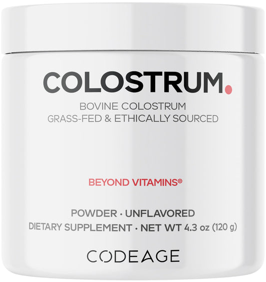 Codeage Bovine Colostrum powder bottle for daily wellness support.