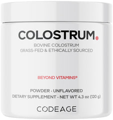 Codeage Bovine Colostrum powder bottle for daily wellness support.