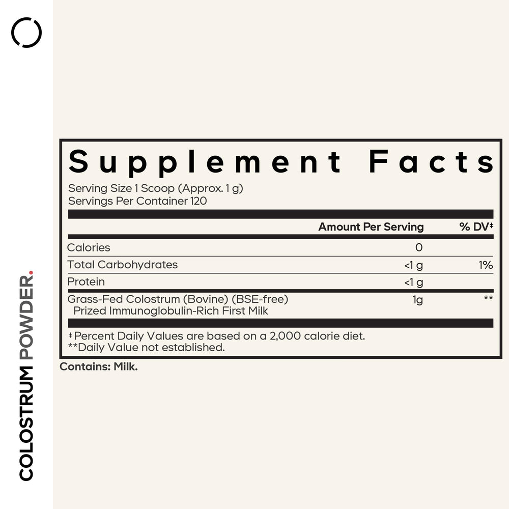 Codeage Bovine Colostrum powder with scoop for easy 1000 mg servings.
