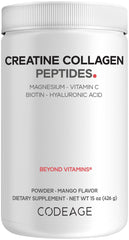 Codeage Creatine Collagen Peptides bottle for convenient daily mango supplementation.