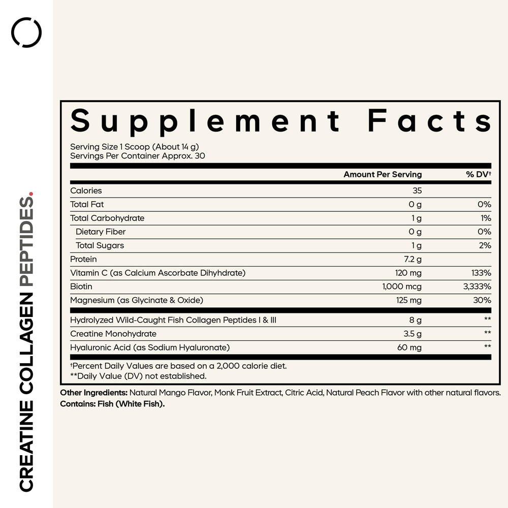 Codeage Creatine Collagen Peptides powder being poured into a glass for smoothies.