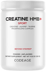 Codeage Creatine HMB+ powder bottle for versatile workouts and recovery.