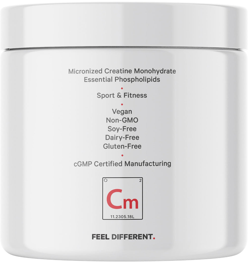 Codeage creatine powder bottle closeup conveys clear labeling and packaging quality.