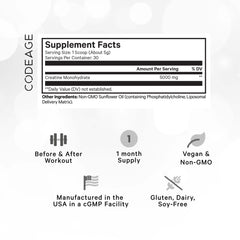 Codeage creatine powder scoop demonstrating easy pre and post workout dosing.
