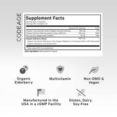 Codeage Elderberry Vitamins label detail emphasizes natural ingredients for daily balance.