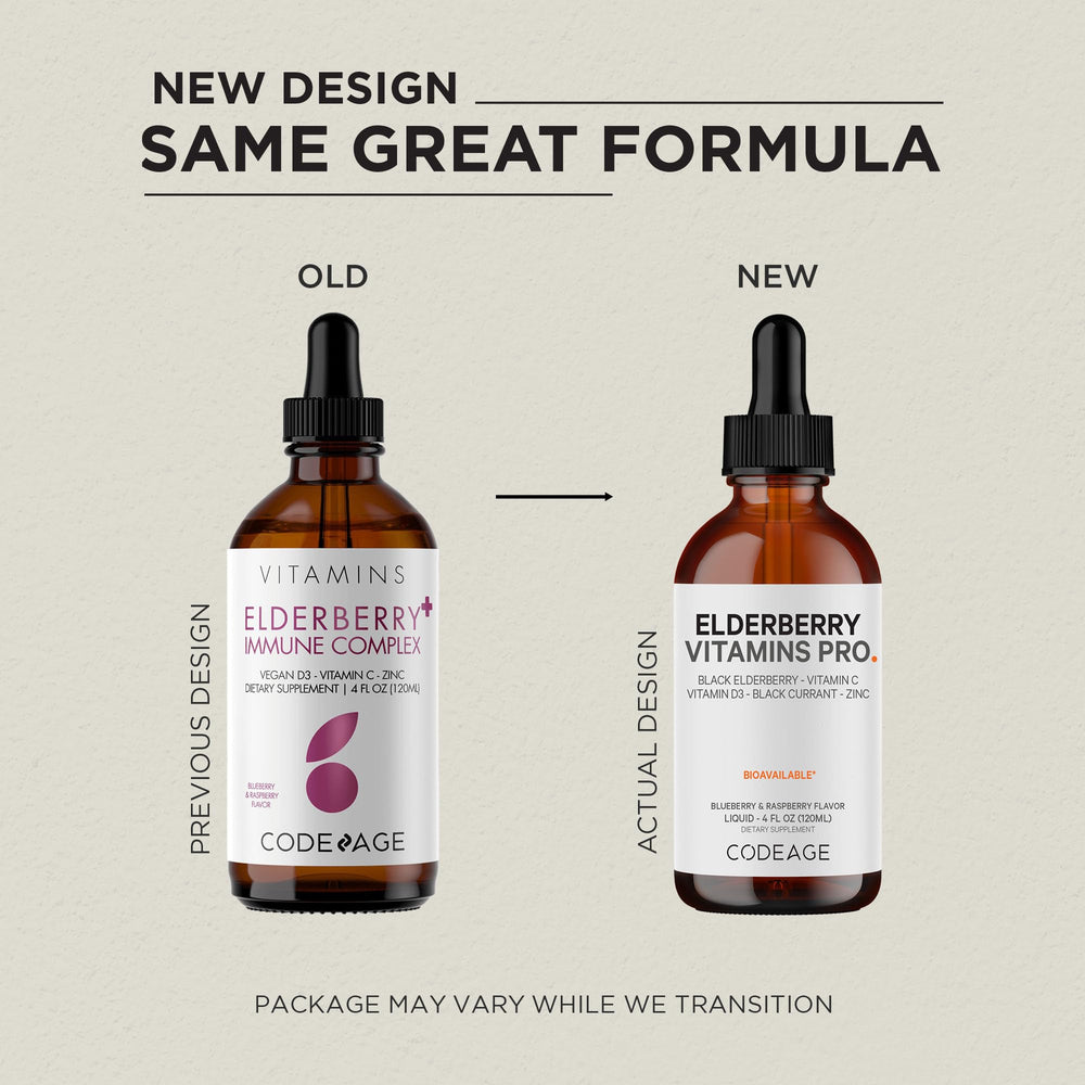 Codeage Elderberry Vitamins Pro label highlights organic elderberry and ingredients