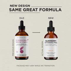Codeage Elderberry Vitamins Pro label highlights organic elderberry and ingredients