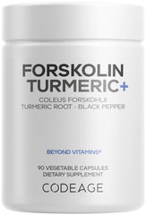 Codeage Forskolin Turmeric+ bottle front highlighting vegan formula for daily wellness