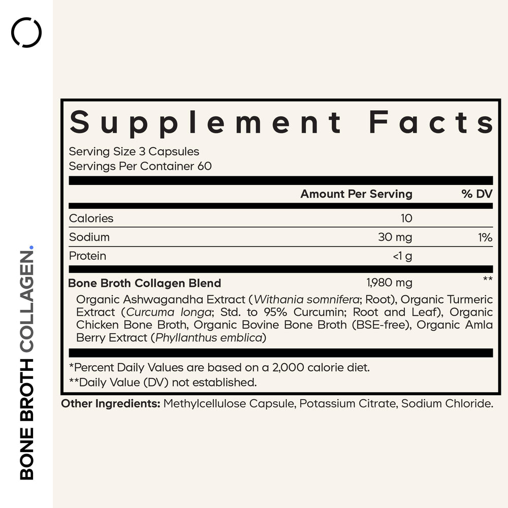 Codeage grass-fed beef bone broth capsules highlight premium collagen source.