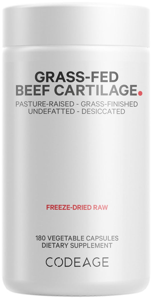 Codeage Grass-Fed Beef Cartilage bottle showing pasture-raised ingredients for daily use