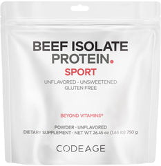 Codeage Grass-Fed Beef Isolate powder bottle for versatile shakes and meals.