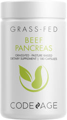Codeage Grass-Fed Beef Pancreas bottle close-up for easy daily supplementation.