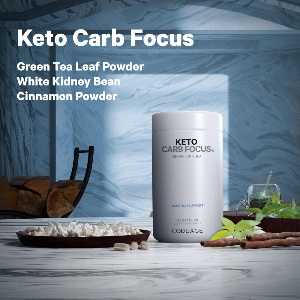 Codeage Keto Carb Focus green tea leaf powder detail signals natural energy support