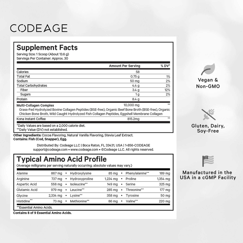 Codeage Kona Instant Coffee Mocha ready hot or iced.