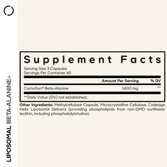 Codeage Liposomal Beta-Alanine label close-up emphasizing CarnoSyn Beta-Alanine quality.