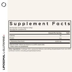 Codeage Liposomal L-Glutamine scoop beside the jar for precise dosing.