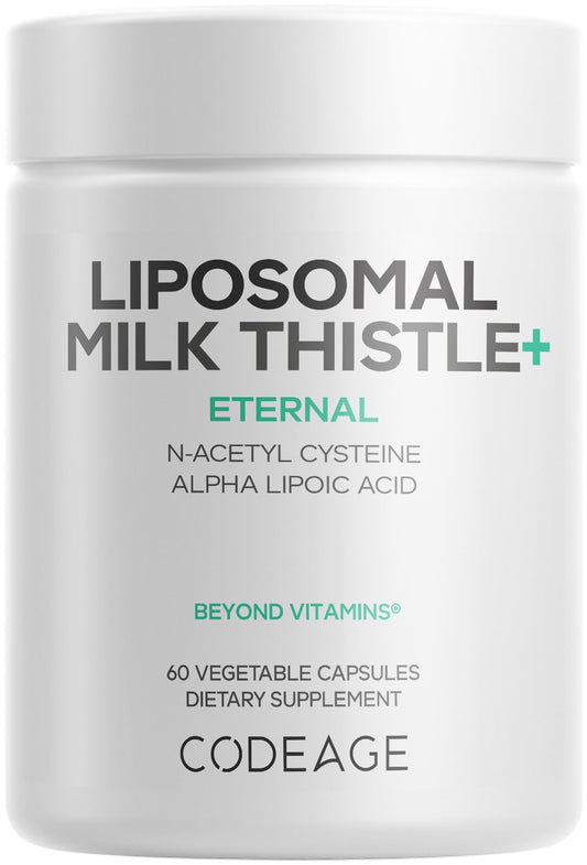 Codeage Liposomal Milk Thistle+ bottle and capsules for daily use