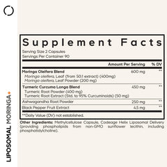 Codeage Liposomal Moringa+ capsules closeup showing convenient capsules.