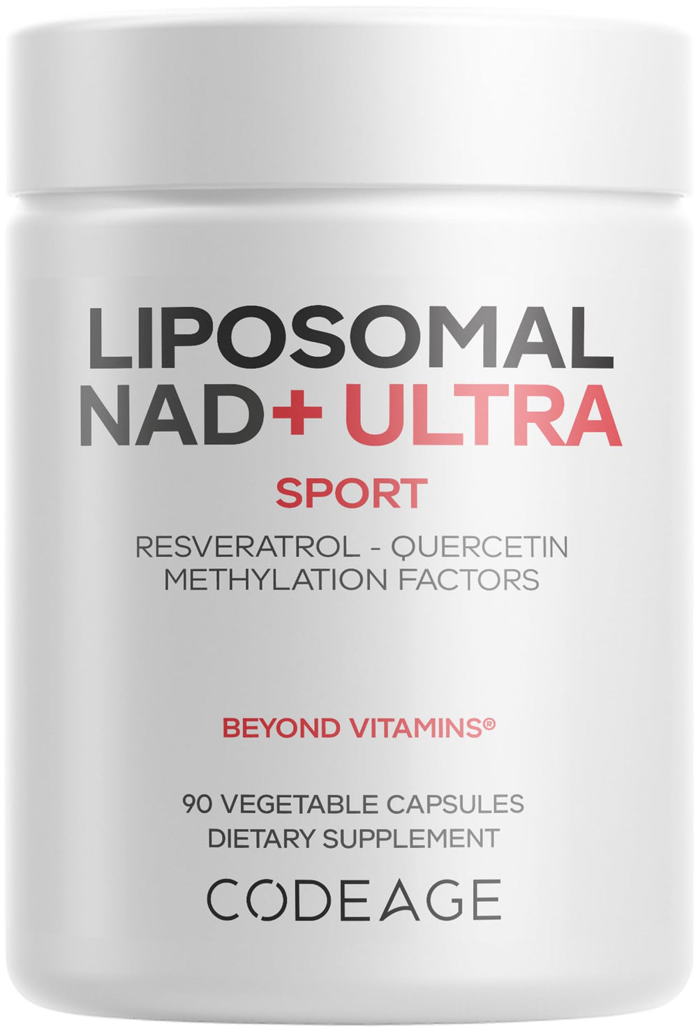 Codeage Liposomal NAD+ Ultra bottle emphasizing daily energy support