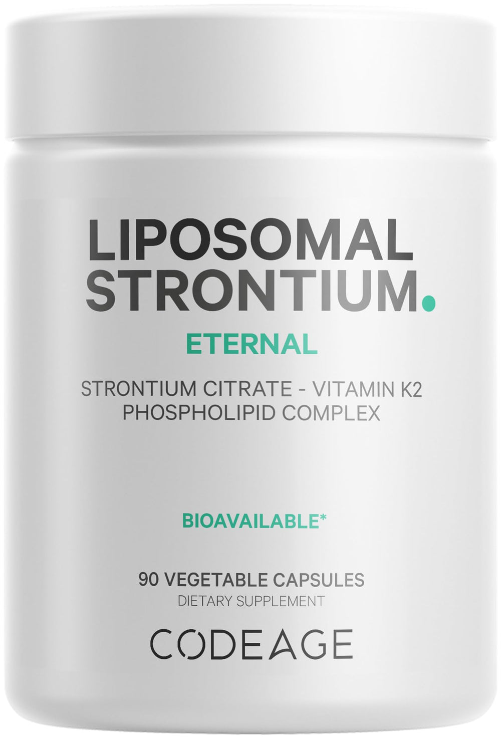 Codeage Liposomal Strontium capsules close-up, liposomal delivery for enhanced absorption.