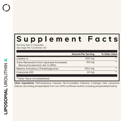 Codeage Liposomal Urolithin A capsules closeup highlight convenient daily dosage.