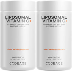 Codeage Liposomal Vitamin C bottle on shelf showcases convenient daily wellness support.