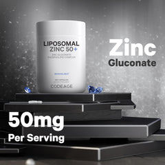 Codeage Liposomal Zinc label closeup with clear ingredient details.