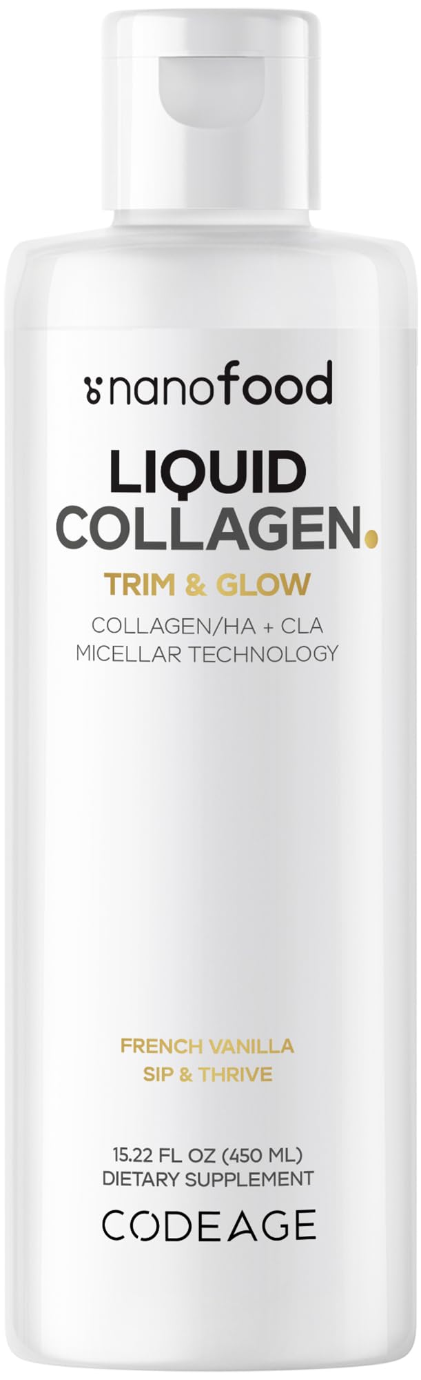 Codeage Liquid Collagen Vanilla Bottle showing liposomal delivery and vanilla flavor