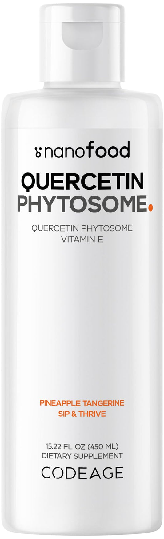 Codeage Liquid Quercetin Phytosome bottle demonstrates liposomal delivery for easy absorption.