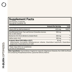 Close-up of Codeage M-Burn capsules highlighting easy-to-swallow design.