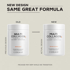 Codeage Multi Collagen bottle with Ashwagandha and Amla on display.
