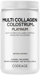 Codeage Multi Collagen Colostrum Platinum powder tub, premium blend for daily vitality.