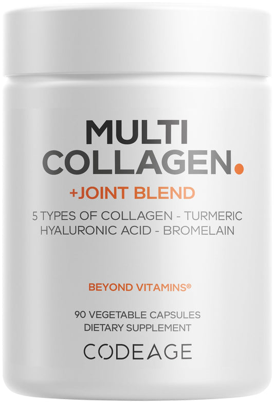 Codeage Multi Collagen Joint Blend bottle highlighting hyaluronic acid for hydration-friendly joints