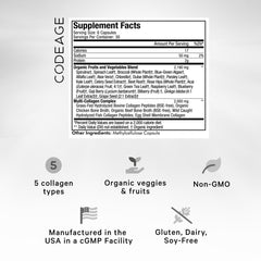 Codeage Multi Collagen Raw Greens capsules close-up for everyday support.