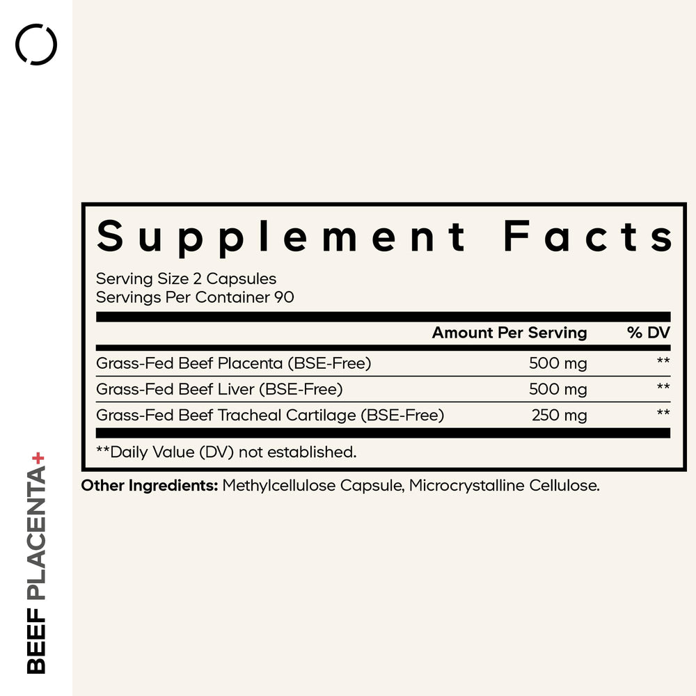Codeage placenta liver tracheal blend capsules close-up highlighting multi-ingredient formula