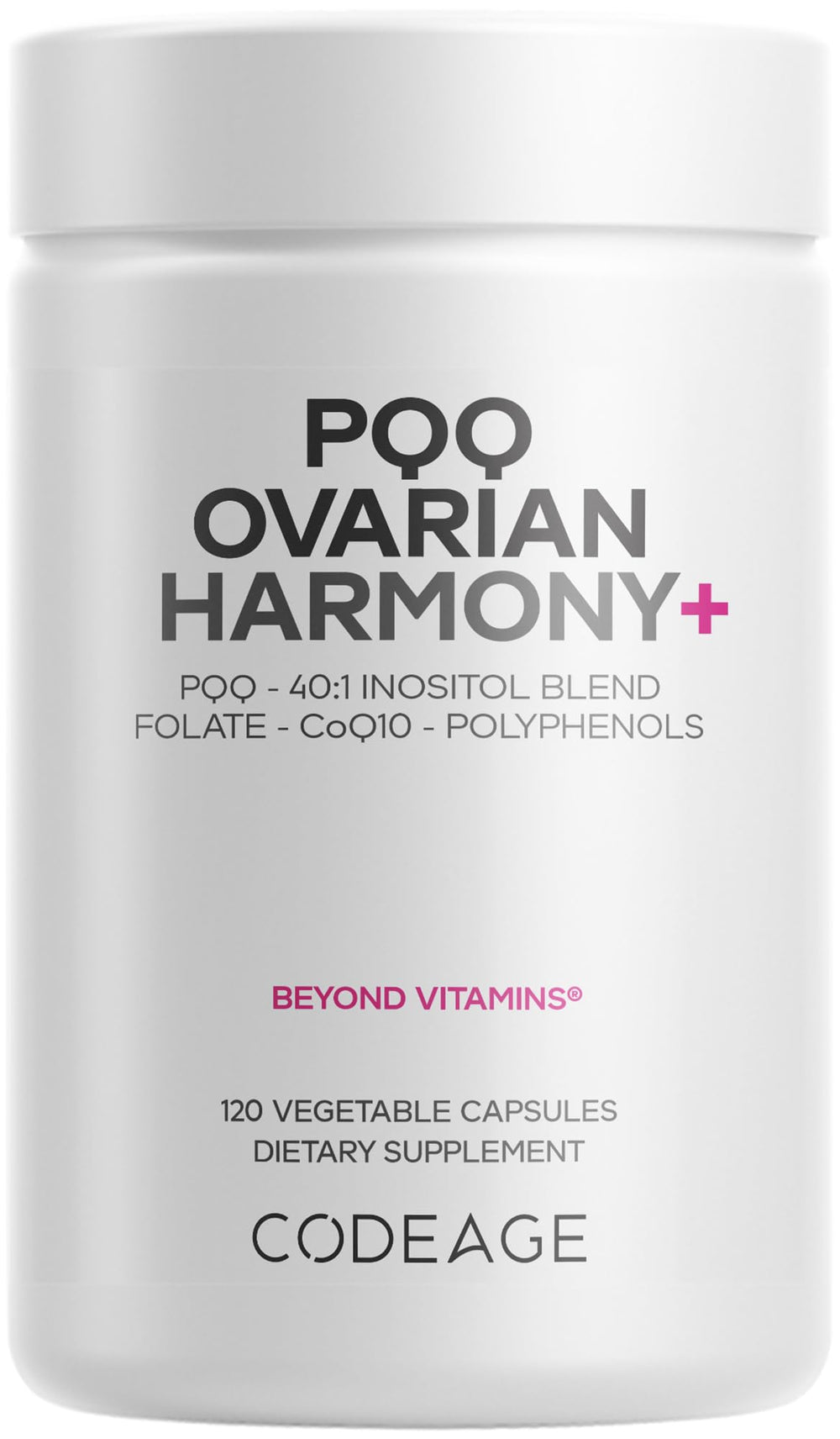 Codeage PQQ Ovarian Harmony bottle for convenient daily use and wellness