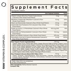 Codeage Raw Vitamin B-Complex label highlighting essential vitamins for daily nutrition