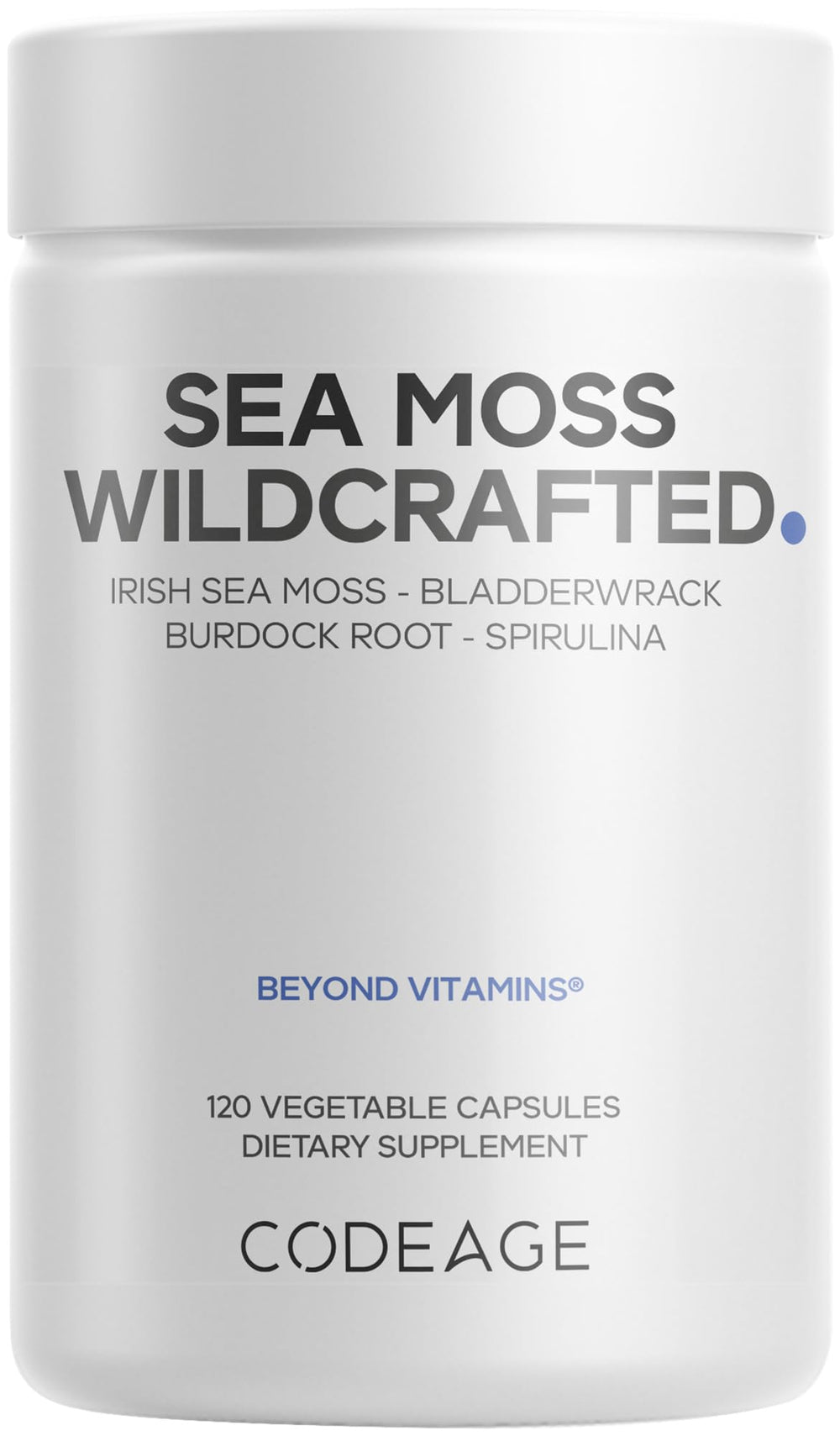 Codeage raw wildcrafted Irish sea moss bottle for daily wellness