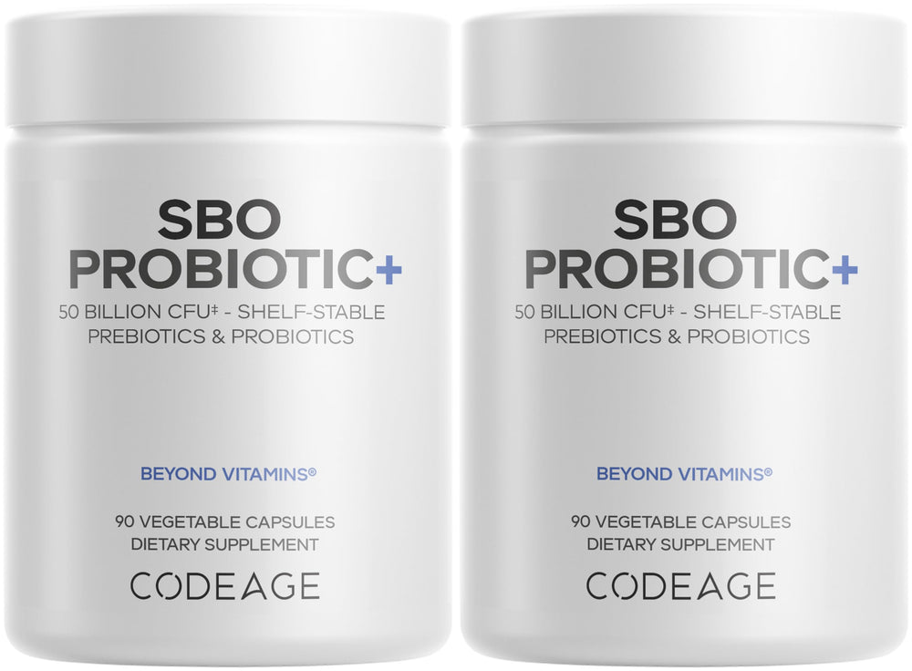 Codeage SBO Probiotic bottle highlighting 50B CFUs for daily probiotic convenience.